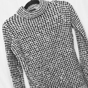 FUZZY SWEATER S Cyrus Black White Turtleneck Office Work Classic Goth Warm Fall
